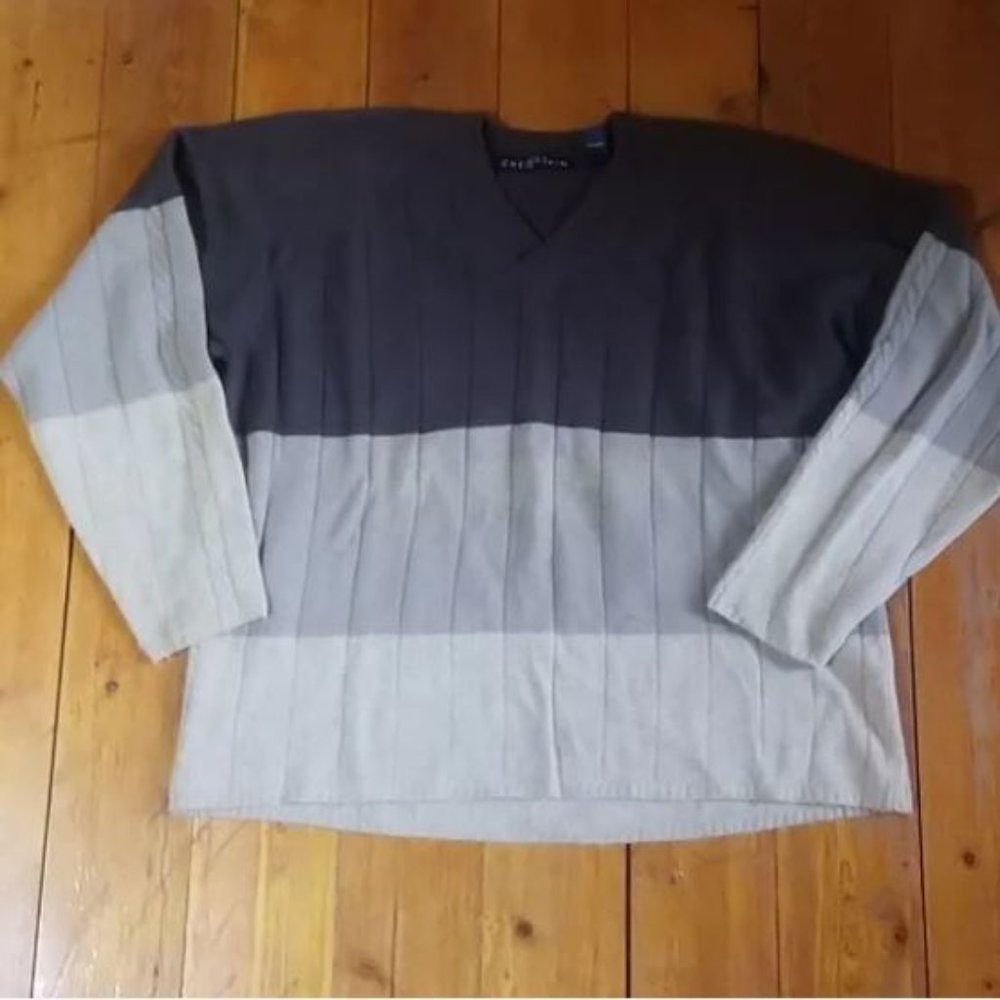 Chereskin V NECK sweater lambs wool OMBRE brown beige rustic forest MENS L LARGE